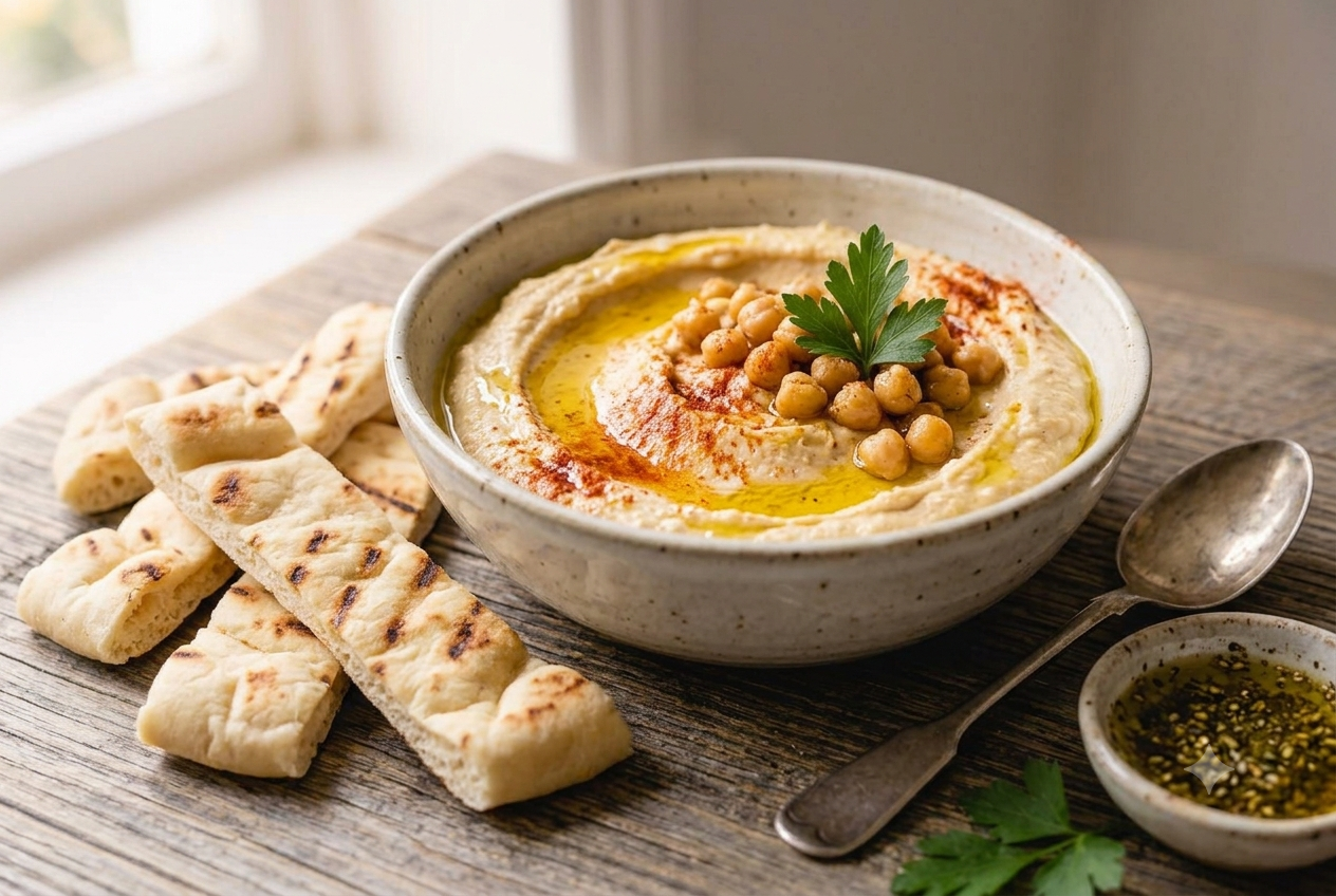 Homemade Hummus with Warm Pitta